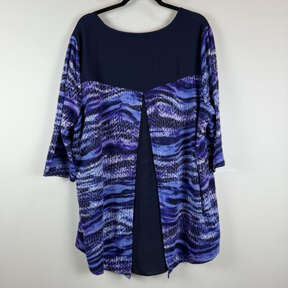 Catherines Tunic Top Women 2X Blue Printed 3/4 Sleeve Blouse Mature Career Flowy - Picture 5 of 7